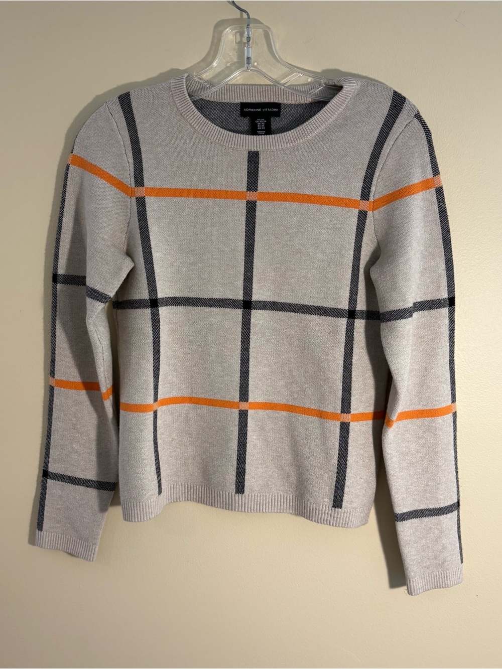Adrienne Vittadini Grid Plaid Crewneck Sweater Size XS